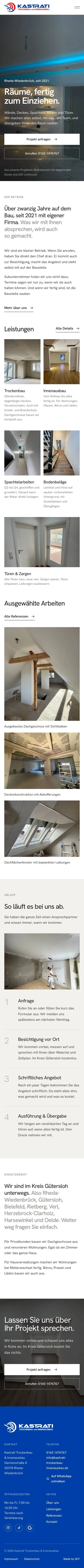 Website von Kastrati Trockenbau und Innenausbau, Ansicht am Handy