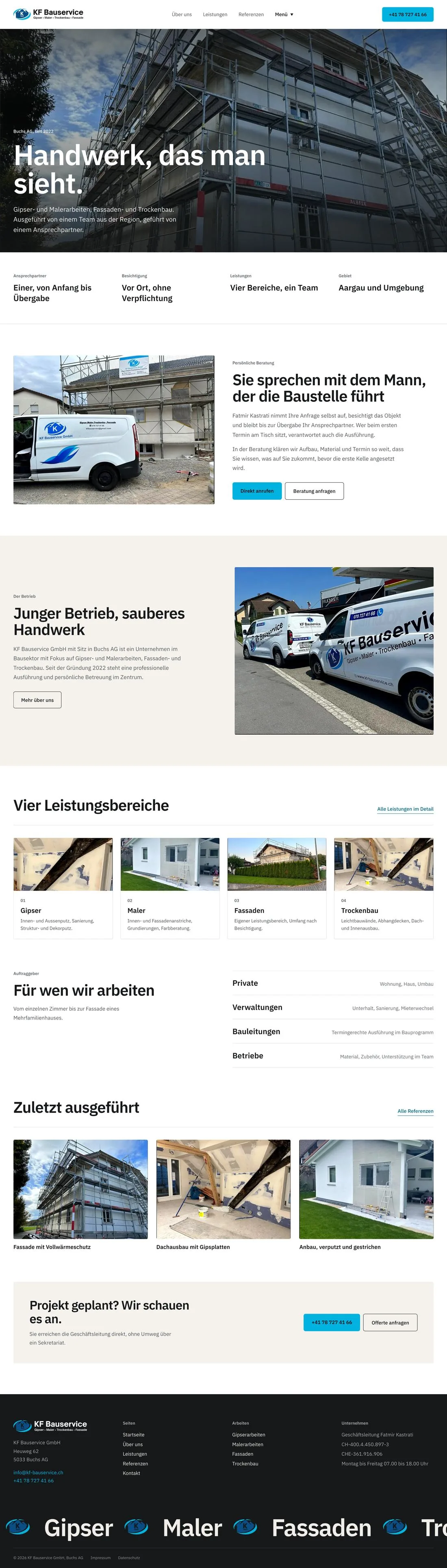 Website von KF Bauservice GmbH, Ansicht am Computer