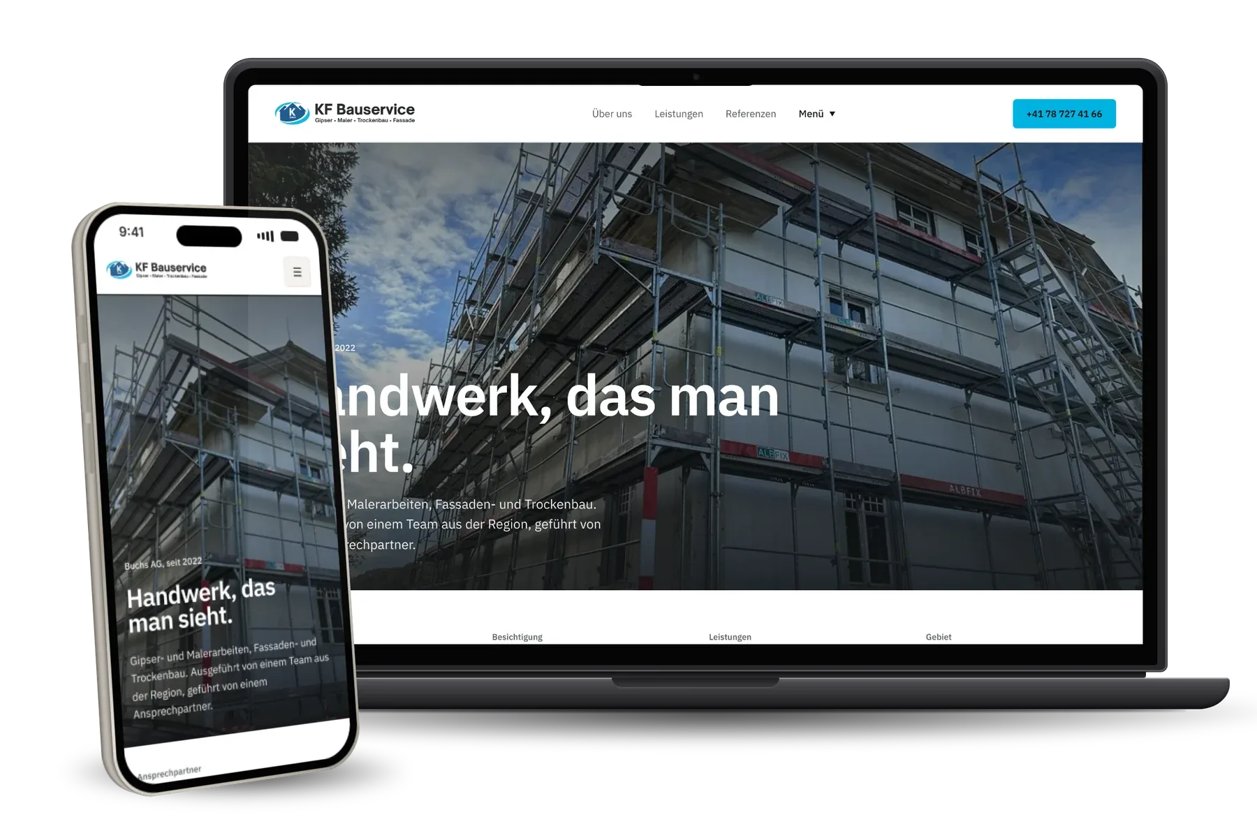 Website kf-bauservice.ch auf MacBook und iPhone
