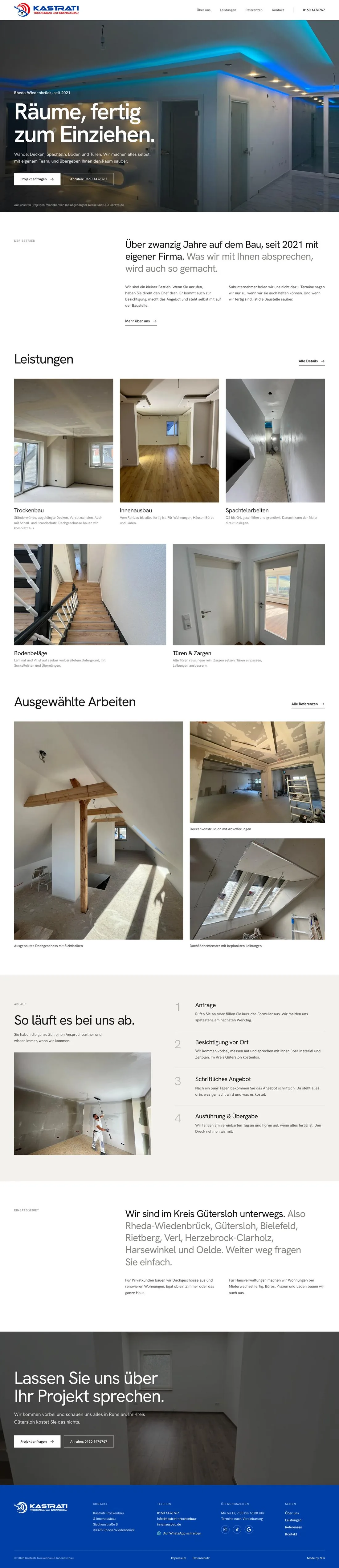 Website von Kastrati Trockenbau und Innenausbau, Ansicht am Computer
