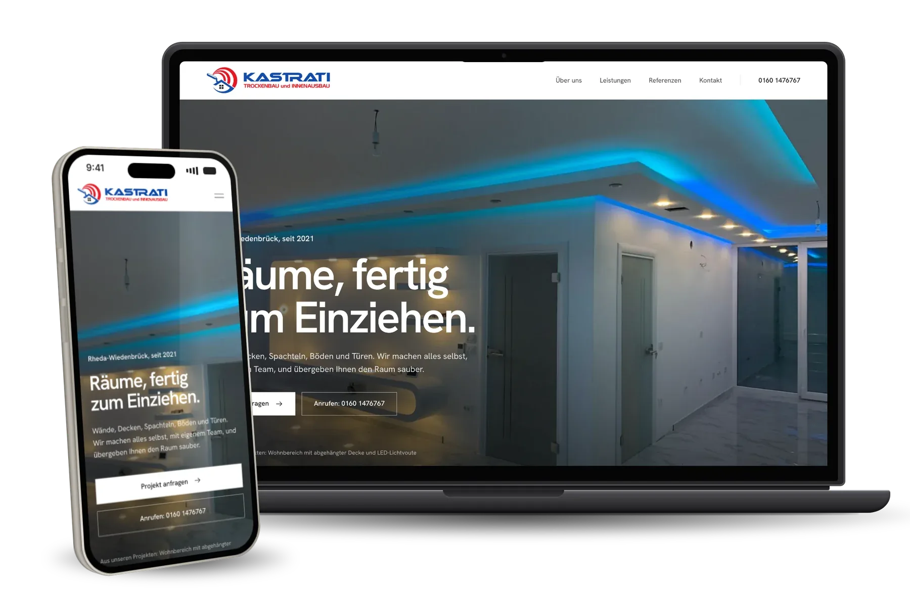 Website kastrati-trockenbau-innenausbau.de auf MacBook und iPhone